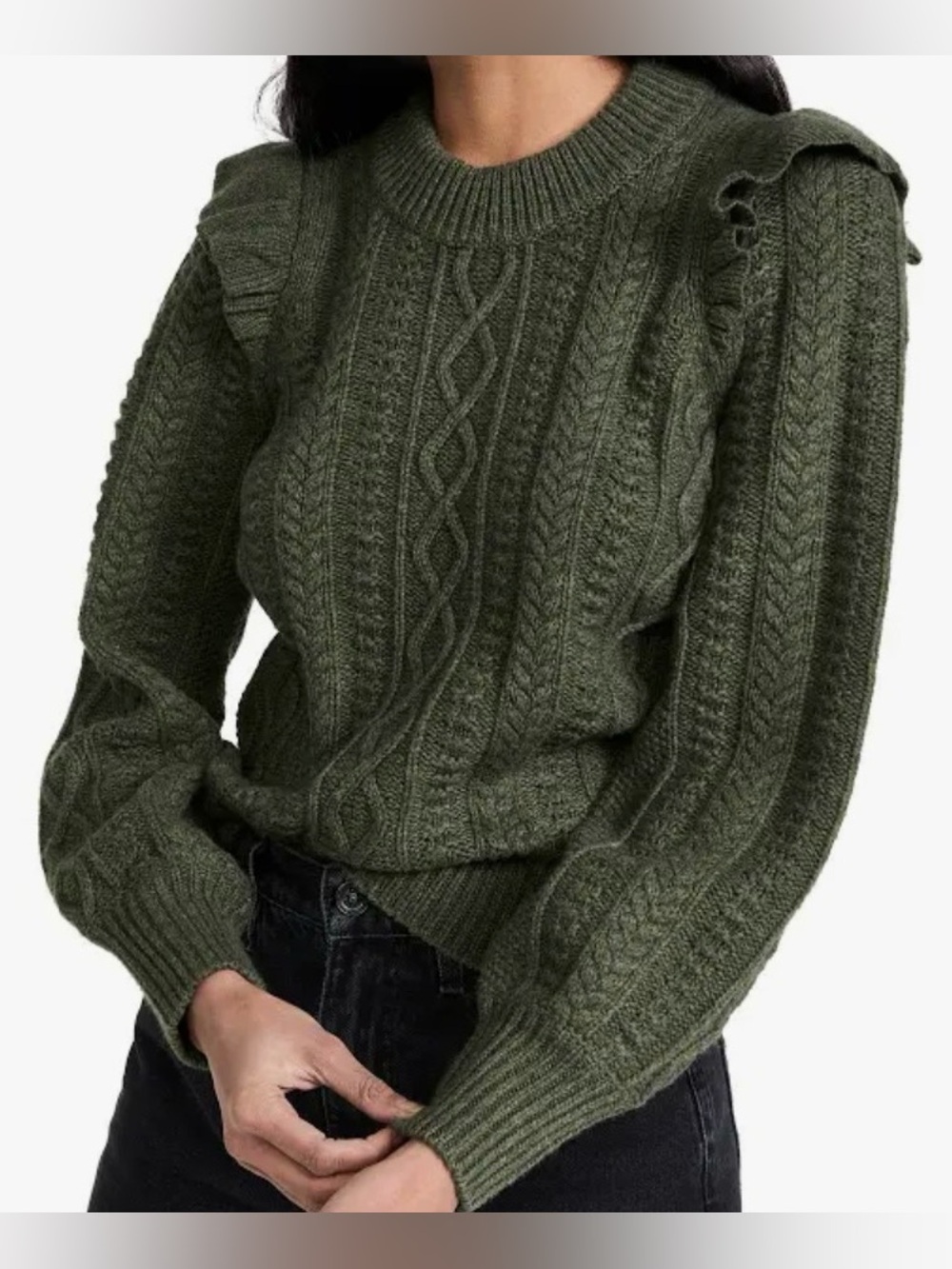 Madewell Hollydene Ruffle Shoulder Merino Wool Blend Sweater - L